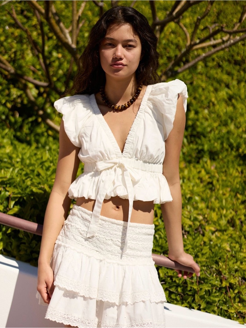 White Front Ruffled Crop Top - Picture 2 of 5